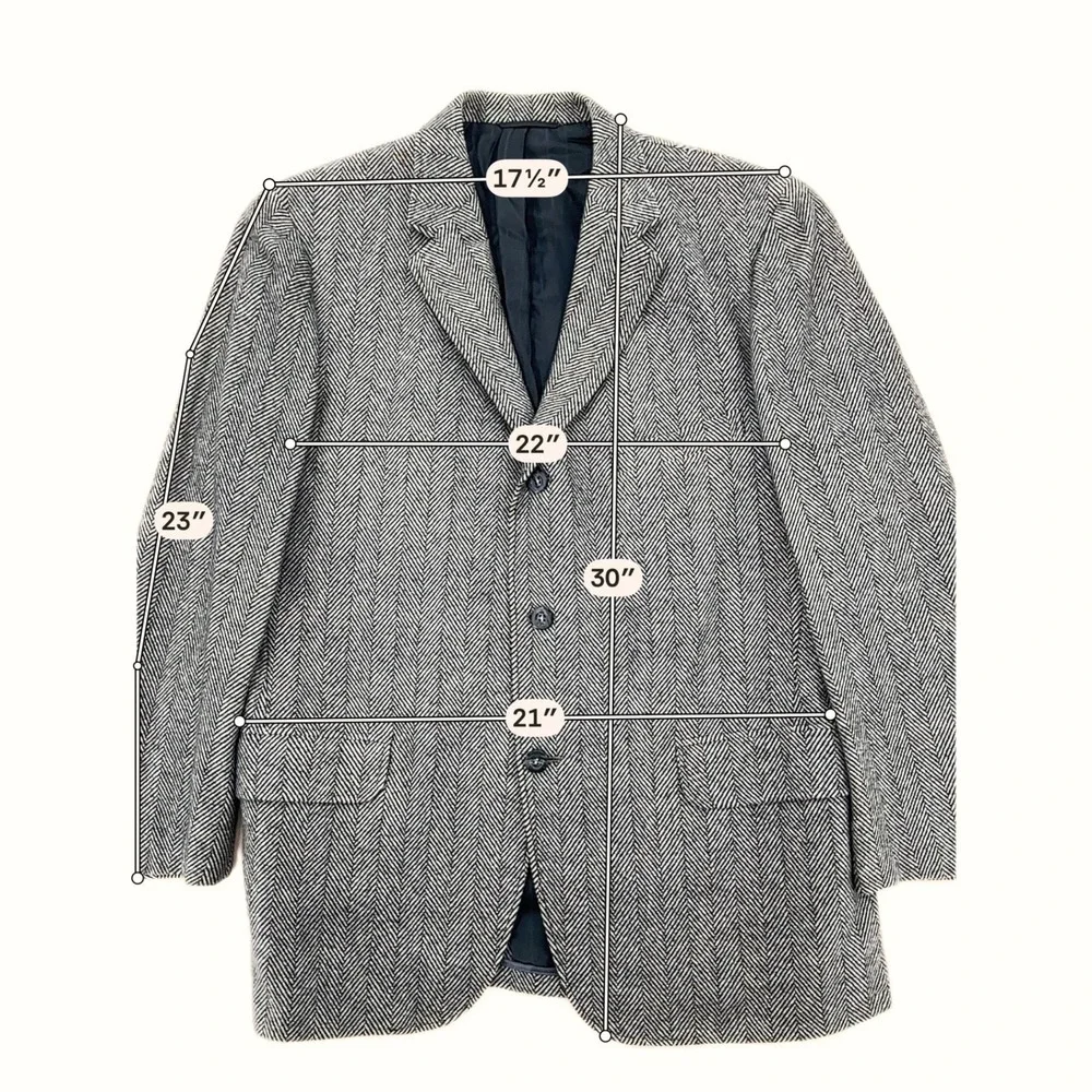 Vintage Redwood & Ross 100% Cashmere Herringbone Blazer Mens 42 Grey Academic